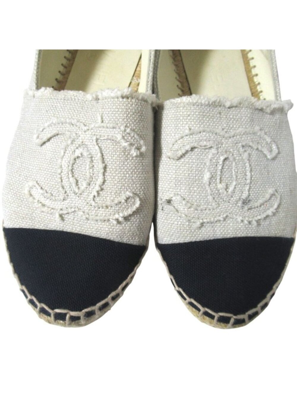 Chanel CC Logo Espadrille Shoes 36 Ivory Black Pre Owned - Picture 5 of 15
